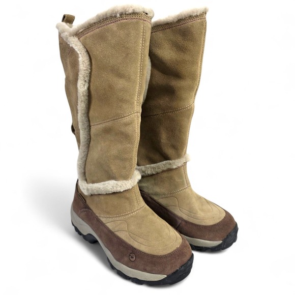 Hi-Tec Women Tall Tan Suede Leather Winter Boots Faux Fur Trim Thinsulate SIze 7 - Picture 2 of 15